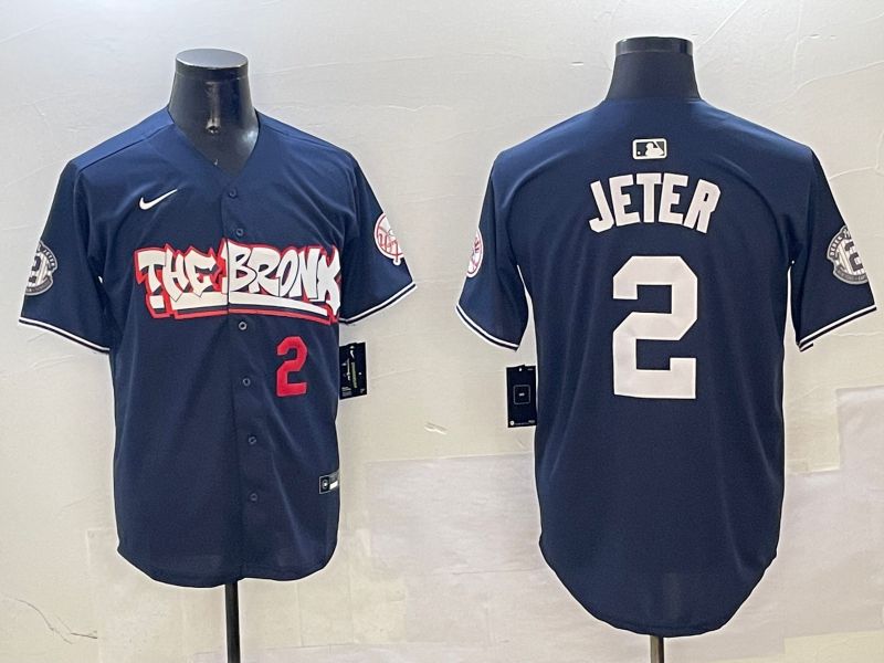 Men New York Yankees #2 Jeter Drak Blue four generations Joint Name 2025 Nike MLB Jersey style 3->new york yankees->MLB Jersey